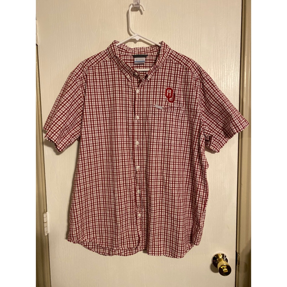 Columbia Oklahoma Sooners Mens XL Gingham Short Sleeve Button Up Shirt 0486